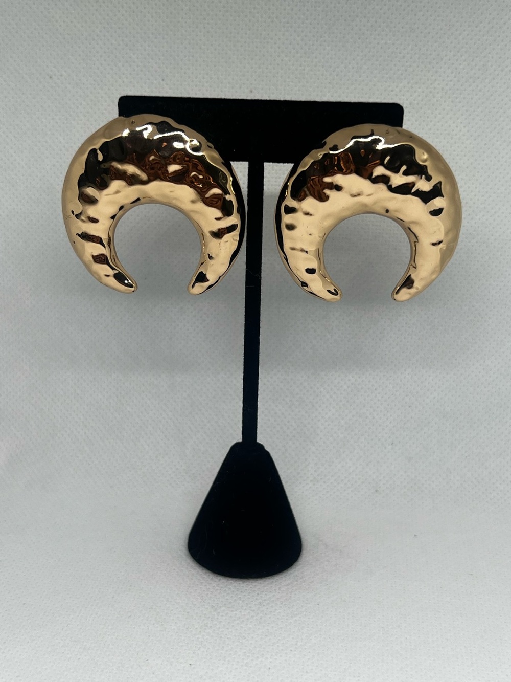 Hammered Gold Tone Crescent Statement Earrings -Oversized